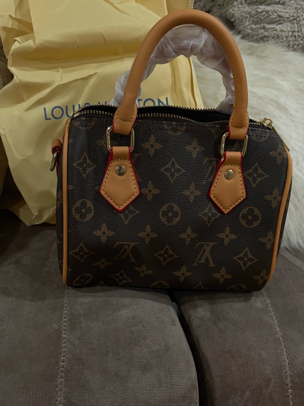 Brown Monogram Canvas Style Top-Handle Bag